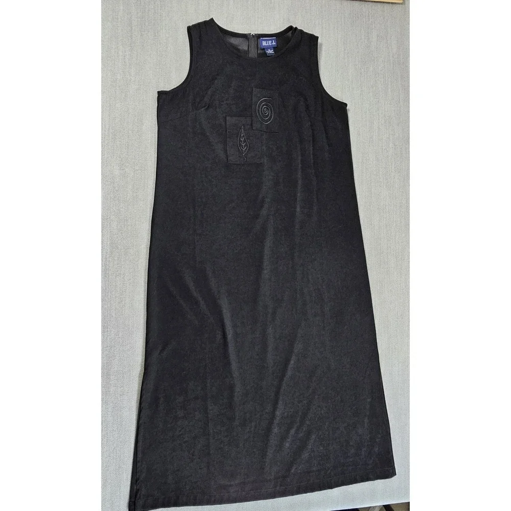 Blue J Maxi Dress Women's Round Neck Sleeveless XL Black Embroidered Soft Touch
